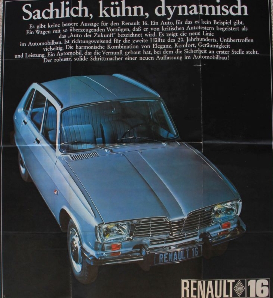 Renault 16 Modelprogram 1965 "Sachlich, kuehn, dynamisch" Carbrochure (5478)